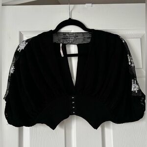 Free People Black and Sequin Crop Knit Top